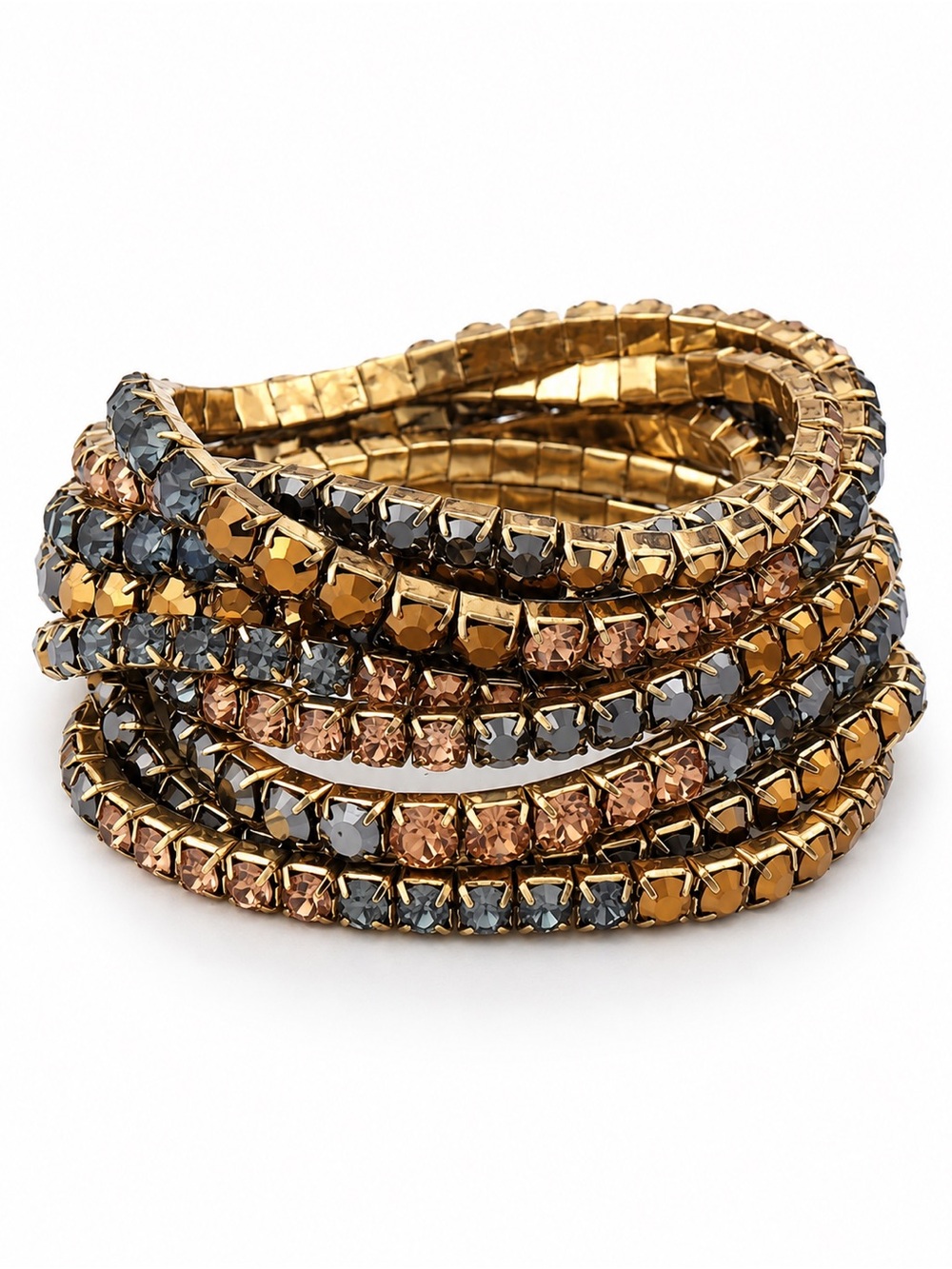 Zara Style 9-Piece Elastic Crystal Bracelet Set – Gold Tone Multicolor